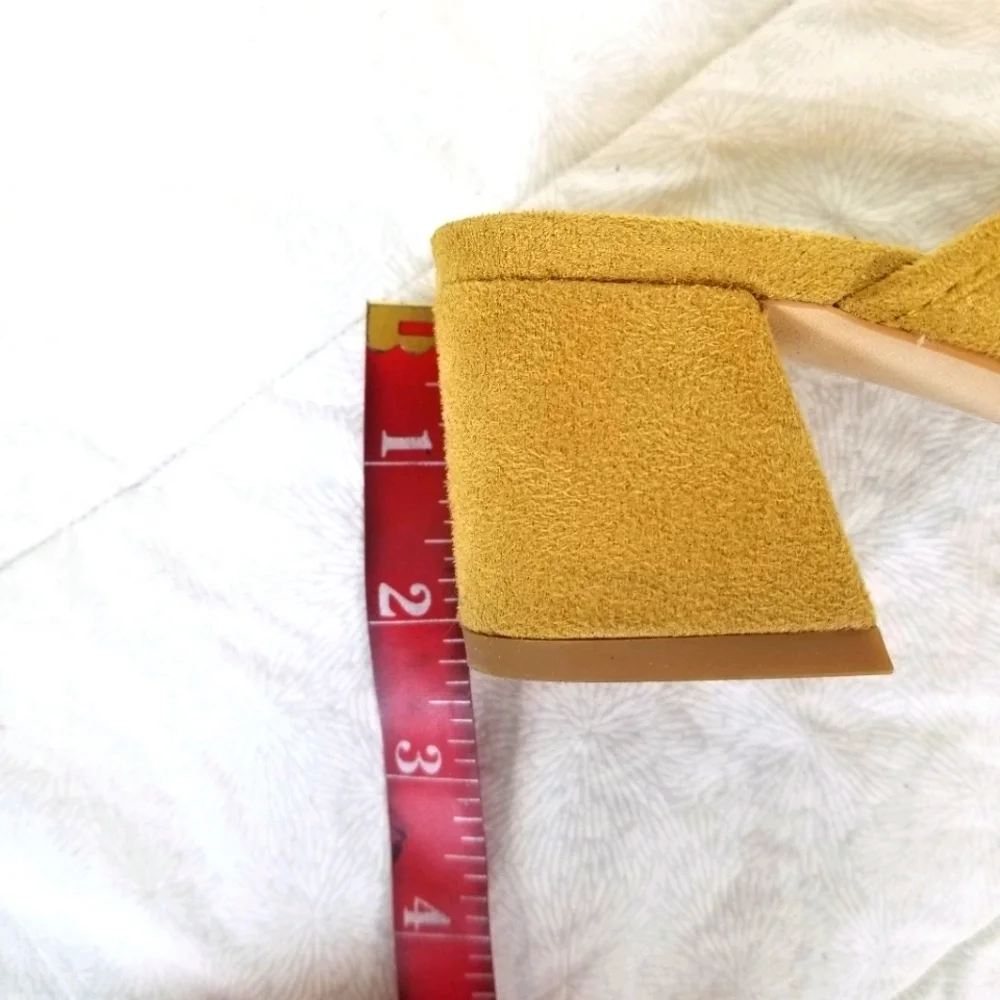 CAbi yellow faux suede mules criss cross wrap front block heel hippie ladylike 7 - Picture 2 of 8